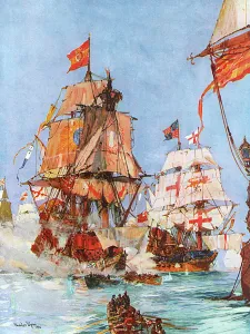16th Prints: Spanish Armada - Golden Lion attacks Santa Ana
