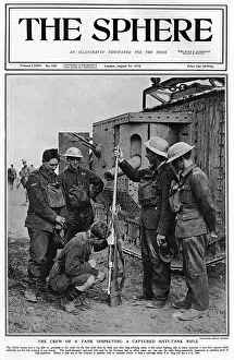 Inspecting Prints: Sphere cover -Crew of tank inspecting German anti-tank rifle