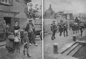 Villagers Prints: Sphere cover - Germans leave French village, 1918