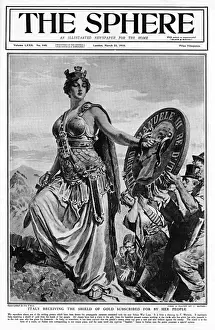 Matania Prints: Sphere cover - Italy receiving shield of gold by Matania