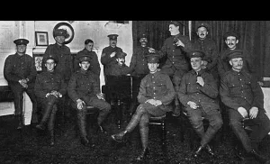 Singing Prints: Sportsmens Battalion having a sing-song, WW1