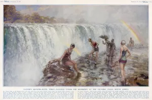 Tourism Prints: Spray Bathing - Victoria Falls