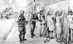 Polish Prints: SS Patrol searching Civilians, Warsaw, 1944