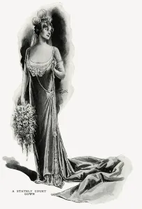 Debenham Prints: A stately court gown, Debenham & Freebody 1912
