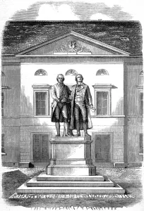 1858 Prints: Statue of Goethe and Schiller, Weimar, 1858
