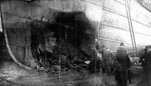 Steamer Prints: A steamer holed by a German mine