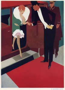 Deco Prints: Stepping on a red carpet, 1920s couple in evening dress
