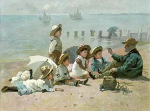 Communications Prints: Storytelling to children on the beach during the summer