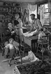 Miners Prints: On strike: the colliers family at home, 1912