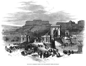 Nineteenth Prints: Stupendous suspension bridge over the Danube