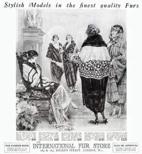 Store Prints: Stylish evening fur cloaks, stoles and coats. Date: 1922
