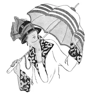 Accessory Prints: Stylish lady holding a long-handled sunshade / parasol