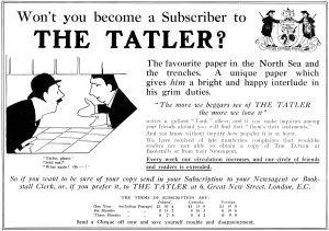 Endorsement Prints: Become a subscriber to The Tatler, WW1 advertisement