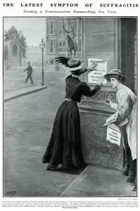 Union Prints: Suffragists putting up posters in London 1908