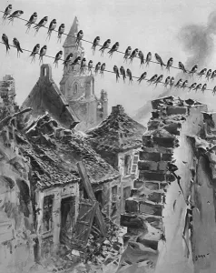 Swallow Prints: Swallows migrating amongst the ruins, WW1