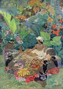 Floral Prints: Tahiti scene by Leon Carre