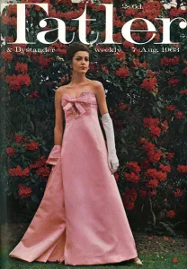 Embroidered Prints: Tatler front cover, 1963 - Christian Dior dress