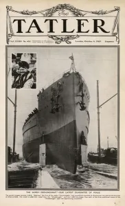Dock Prints: Tatler cover, launch of HMS Neptune, new super Dreadnought
