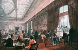 C E Turner Illustrations Prints: Tea time in the lounge on board the Berengaria