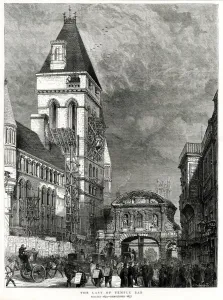 1877 Prints: Temple Bar and the Royal Courts of Justice, London 1877