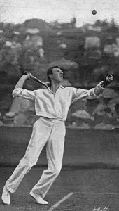 Anthony Prints: Tennis player Anthony Wilding serving, 1905