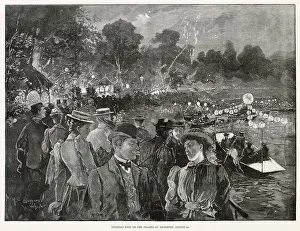 Lamps Prints: Many thousands gathered at the waterside at the River Thames in Richmond