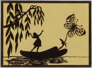 1835 Prints: Thumbelina drawn by a butterfly down a stream