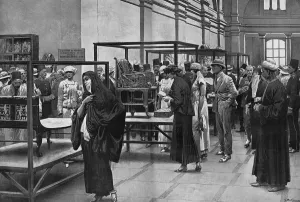 Museum Prints: Tourists studying throne & couches of Tutankhamen, Cairo