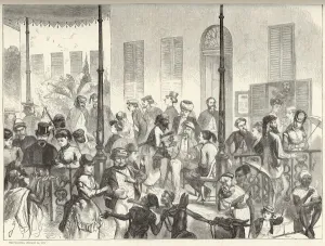 Cairo Prints: Tourists and touts at the Shepherds Hotel, Cairo, Egypt