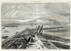 1850s Prints: The Town and Harbour of Holyhead with the Great Eastern at anchor - sketched from the Breakwater