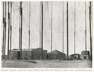Communications Prints: Transatlantic success, the forest of the telegraph poles at Poldhu Station, Cornwall