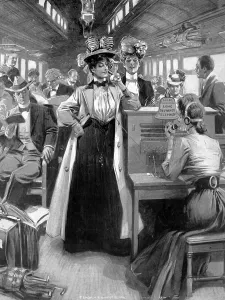 Camp Prints: Travelling telephone in use on a express train