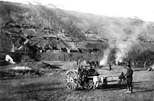 Field Prints: A troglodyte village mof troops in the field: French soldiers in their shelter trenches excavated in the side of