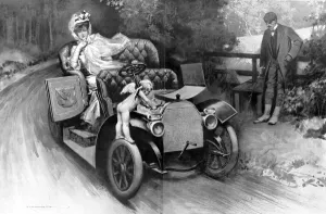 Images Dated 7th July 2004: Trouble Somewhere; a cherub fixing a motor engine, 1906