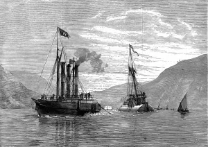 Ancient Prints: Tug Anglia and Obelisk Ship Cleopatra, off Ferrol, 1878