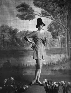 Straw Prints: Tunic suit by Marcus and Otto Lucas hat, 1960