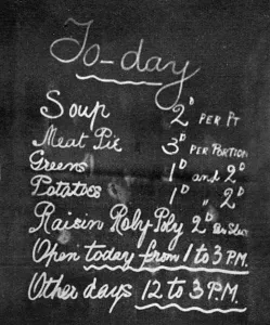 Canteens Prints: Typical menu at a communal kitchen, WW1