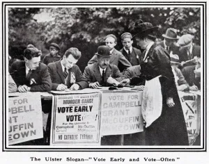 Early Prints: The Ulster Slogan - Vote Early and Vote Often - woman voting