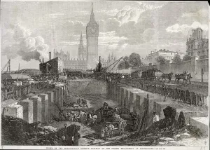Under Ground Prints: Underground railway works, Thames Embankment, London