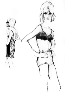 Taffeta Prints: Underwear for 1962 drawn by Barbara Hulanicki