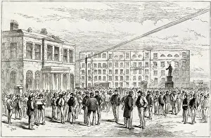 Waiting Prints: Unemployed waiting for work outside West India Dock in London. Date: 1886