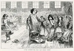 Field Prints: Unkempt girls receiving punishment from another older pupil at Field Lane Ragged School