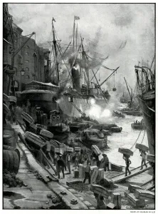 European Prints: Unloading fresh oranges 1900