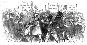 Prints of An unruly crowd at the Hustings Date: 1847 February Prints: UNRULY HUSTINGS CROWD