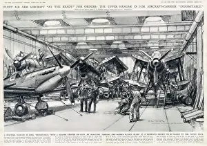 Aircraft Prints: Upper Hangar in Royal Navy Aircraft Carrier HMS Indomitable