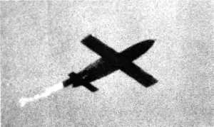 1944 Prints: V-1 Flying Bomb in flight; Second World War, 1944