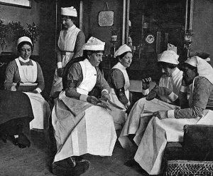 Hospitals Prints: VAD matron and nurses at a French hospital, WW1