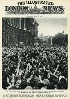 Europe Prints: VE Day celebrations: crowd greets Churchill at Whitehall