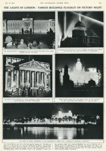 Guards Prints: VE Day celebrations: London buildings floodlit