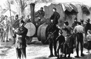 Acts Prints: Vehicle preceded by flag, 1883